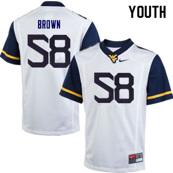 Youth West Virginia Mountaineers NCAA #58 Joe Brown White Authentic Nike Stitched College Football Jersey RI15D17QR